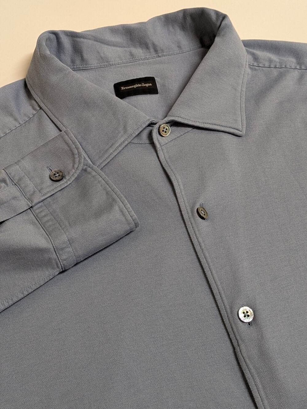 Ermenegildo Zegna Dress Shirt Men’s XXXL 3XL Long Sleeve Button Blue Cotton Silk